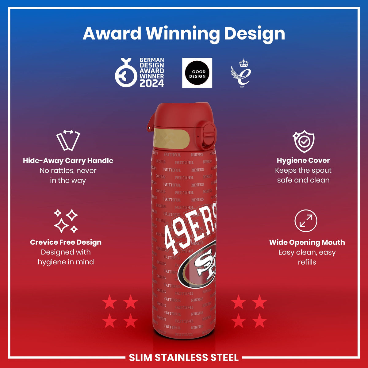 Leak Proof NFL Water Bottle, Stainless Steel, San Francisco 49ers, 600ml (20oz) – product image 6 of 7