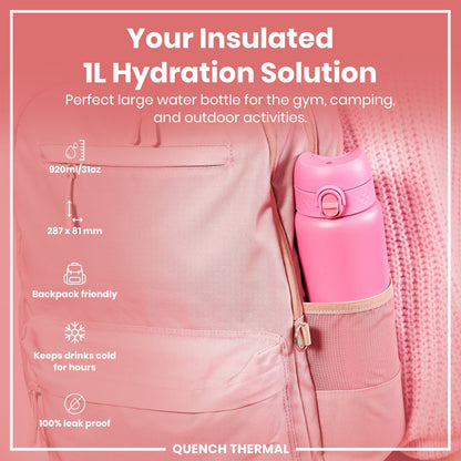 ION8 Insulated Steel Bottle – Rose Bloom (1L) – product image 2