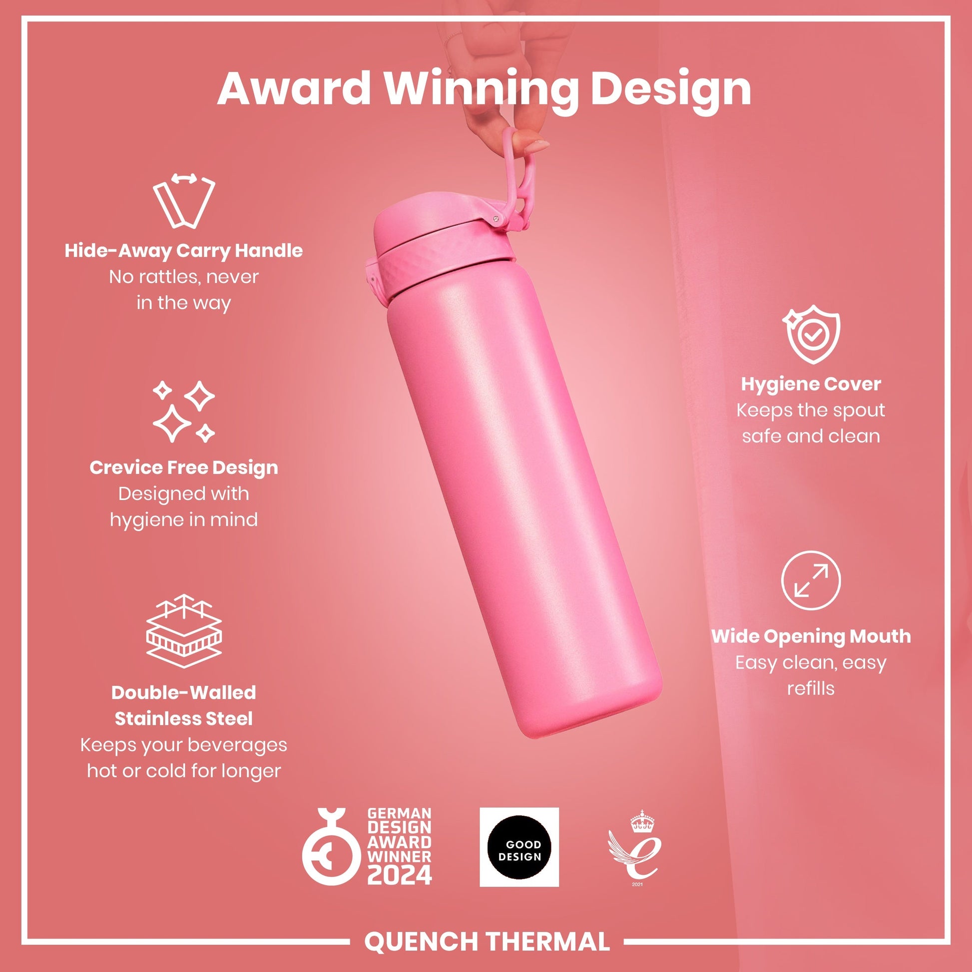 ION8 Insulated Steel Bottle – Rose Bloom (1L) – product image 6