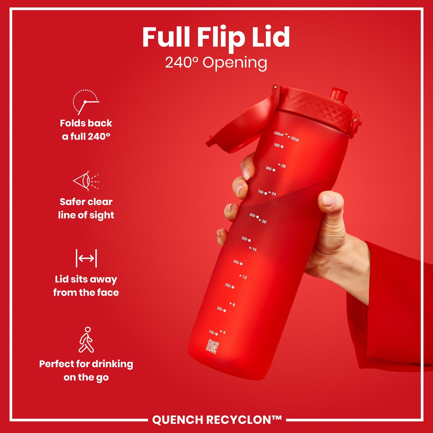 ION8 Recyclon Leak-Proof Bottle – Red (1L) – product image 4