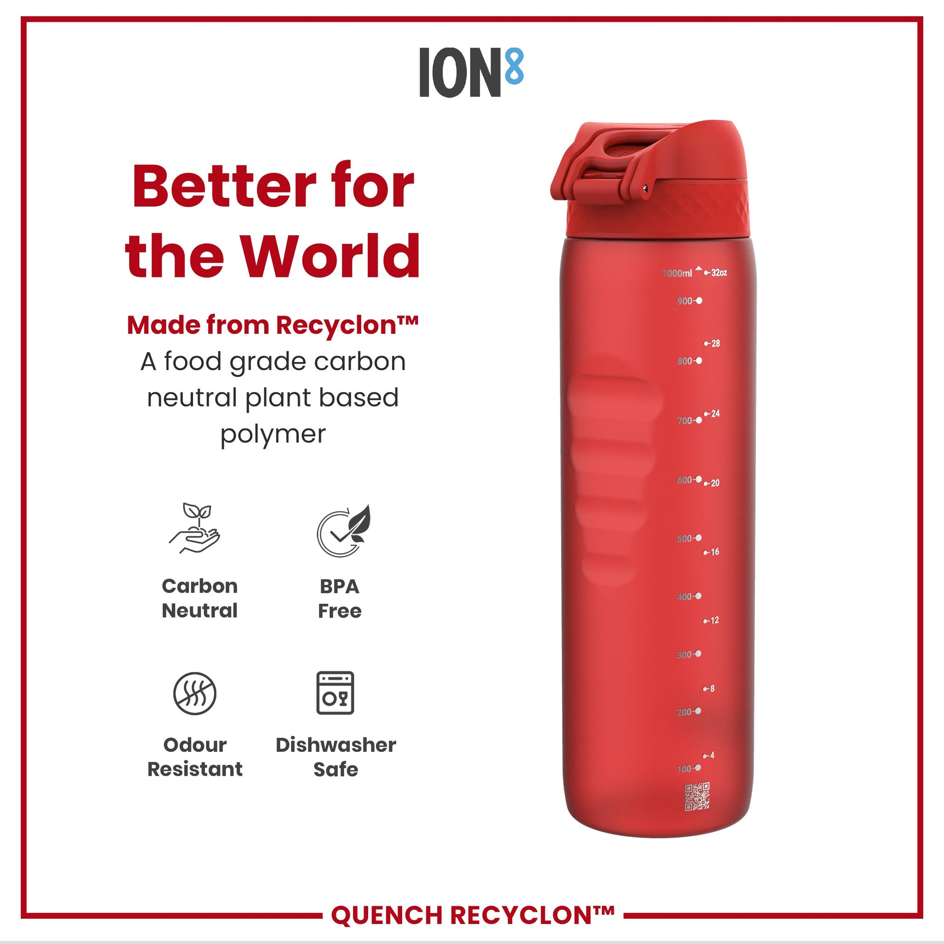 ION8 Recyclon Leak-Proof Bottle – Red (1L) – product image 5