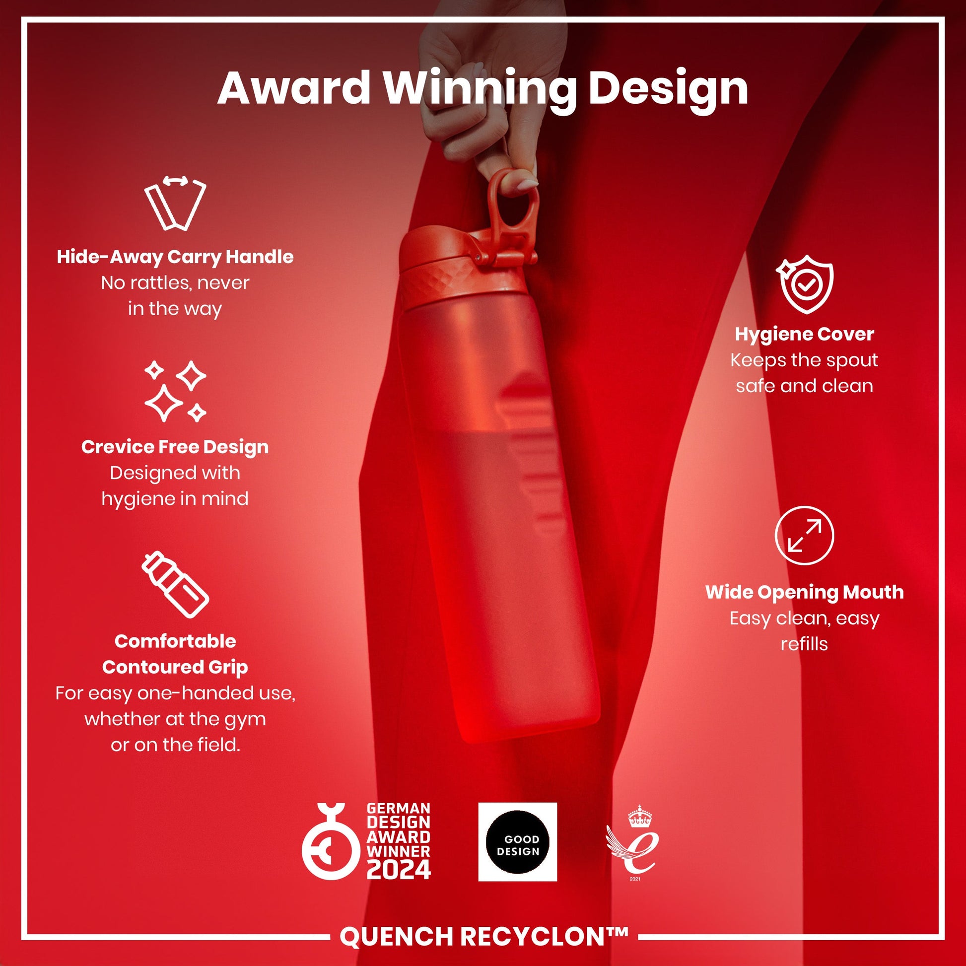 ION8 Recyclon Leak-Proof Bottle – Red (1L) – product image 6