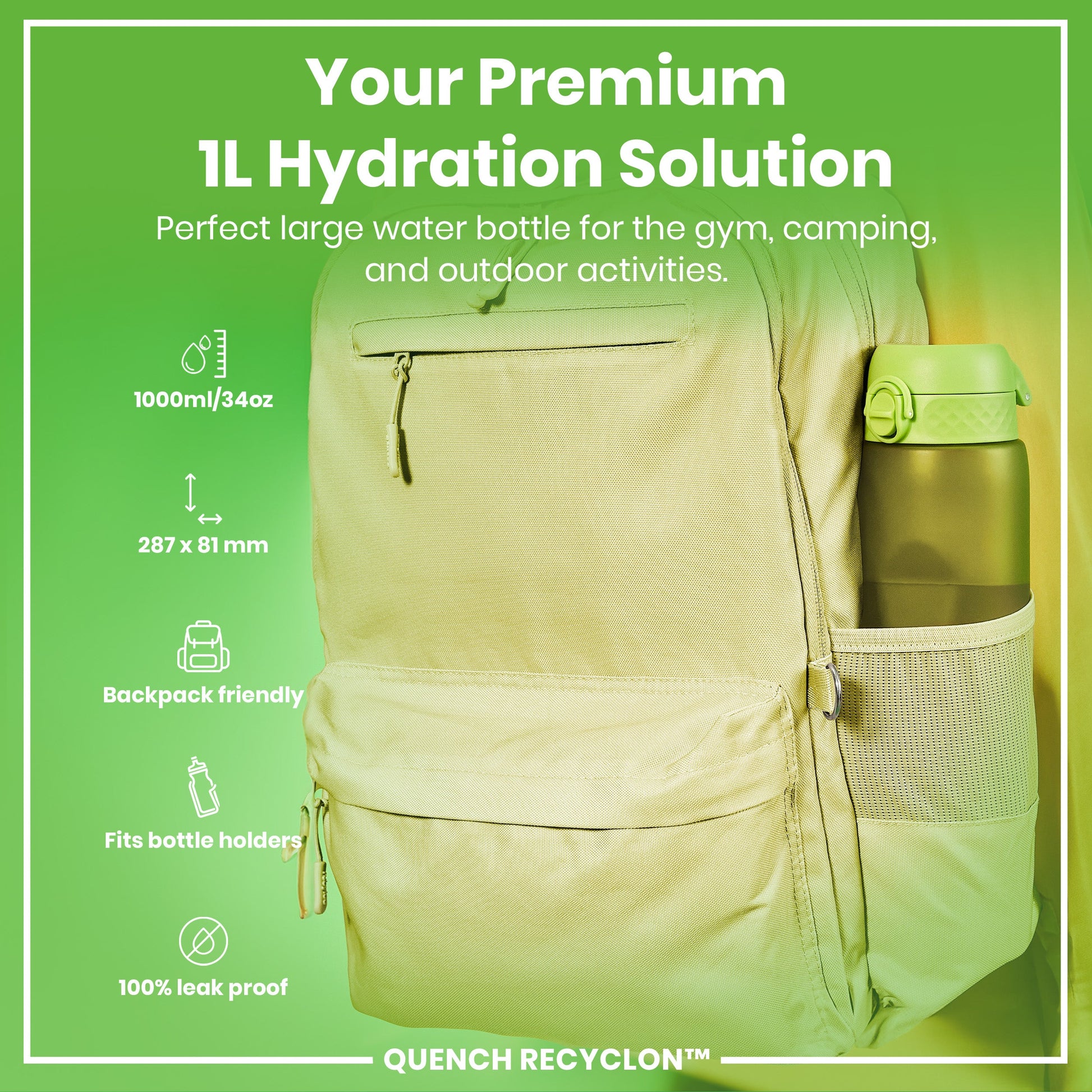 ION8 Recyclon Leak-Proof Bottle – Green (1L) – product image 2