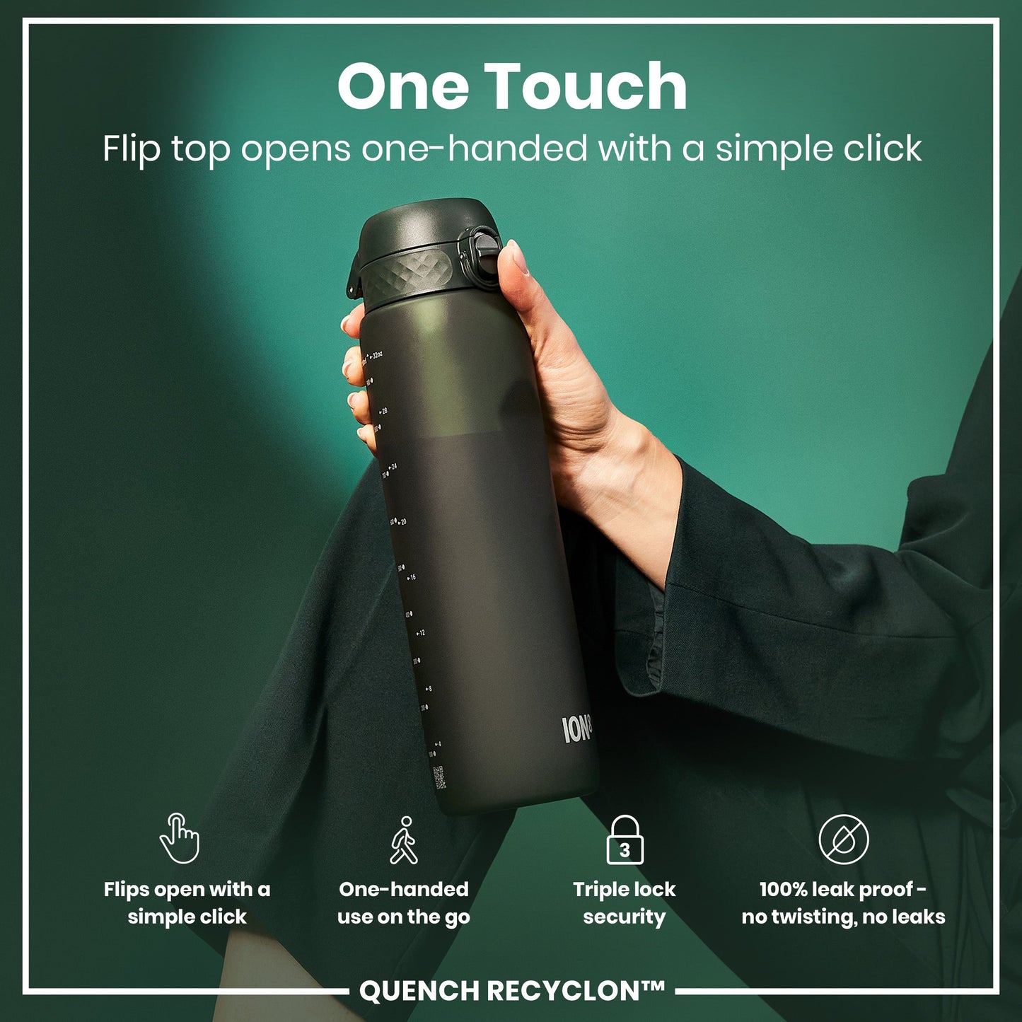 ION8 Recyclon Leak-Proof Bottle – Dark Green (1L) – product image 3