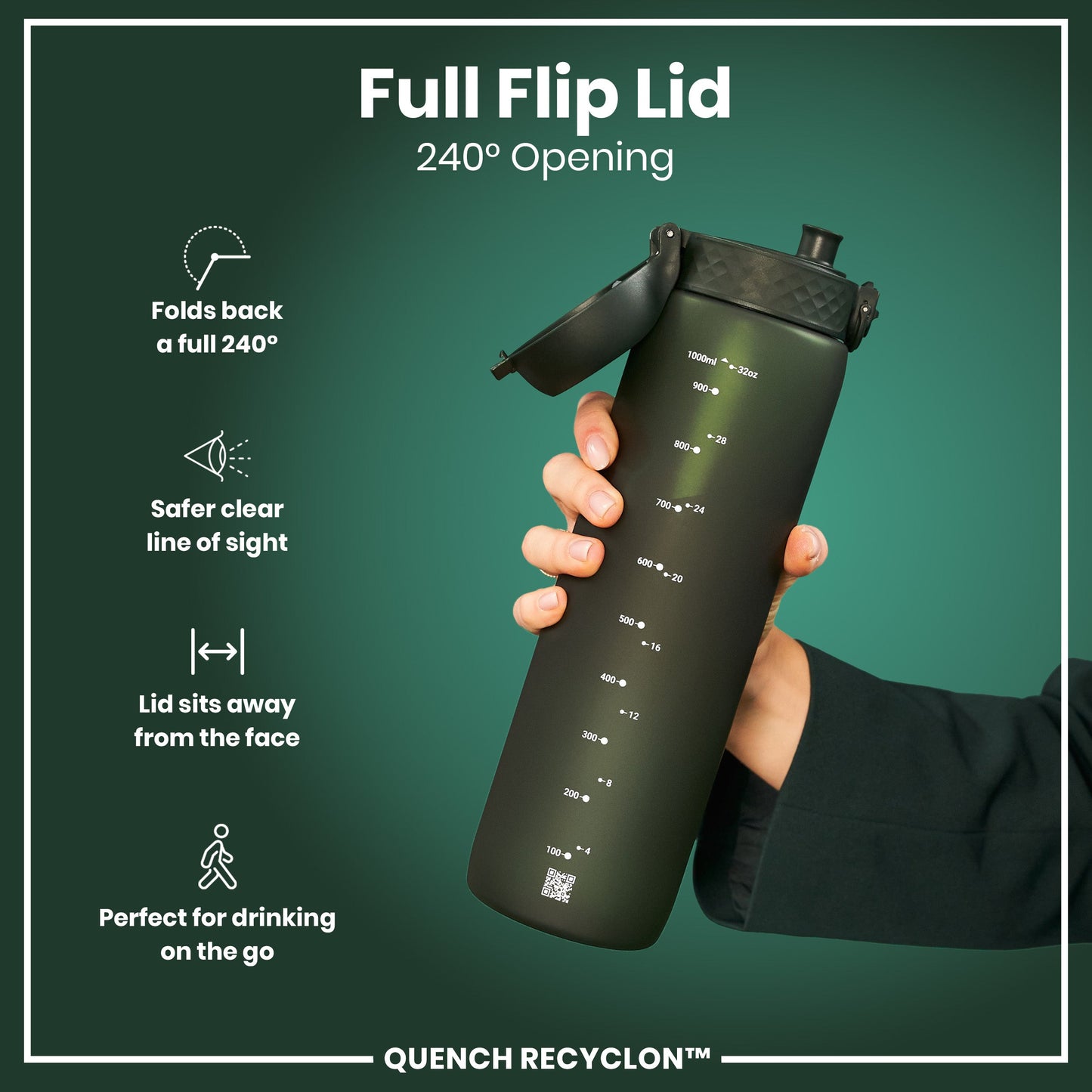 ION8 Recyclon Leak-Proof Bottle – Dark Green (1L) – product image 4