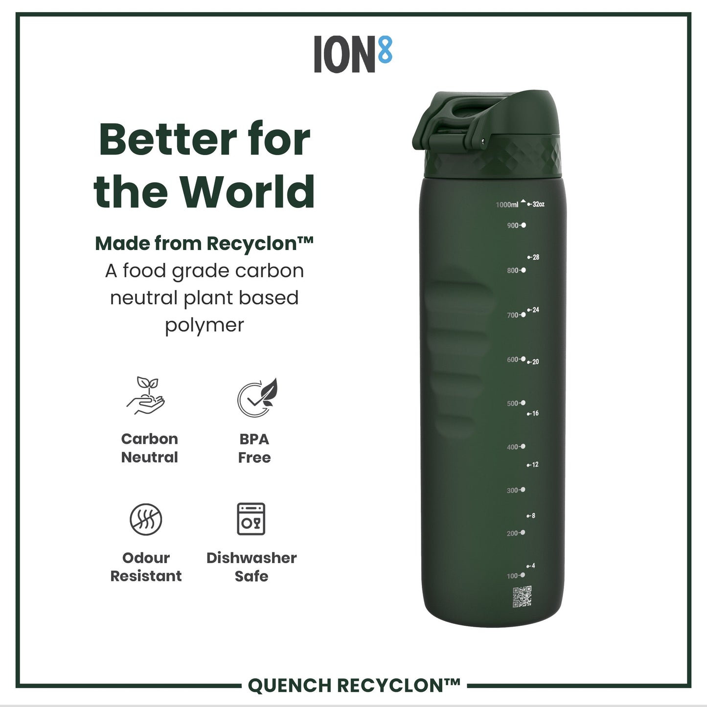 ION8 Recyclon Leak-Proof Bottle – Dark Green (1L) – product image 5