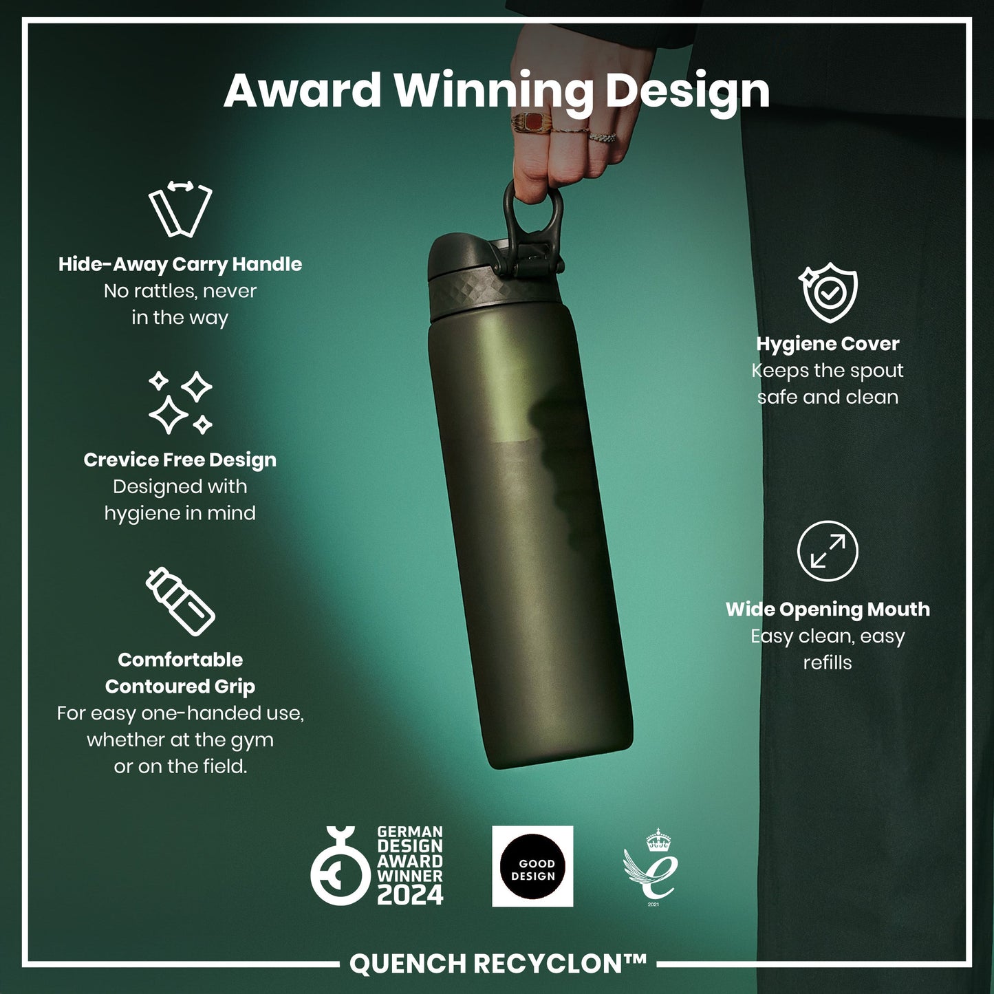 ION8 Recyclon Leak-Proof Bottle – Dark Green (1L) – product image 6