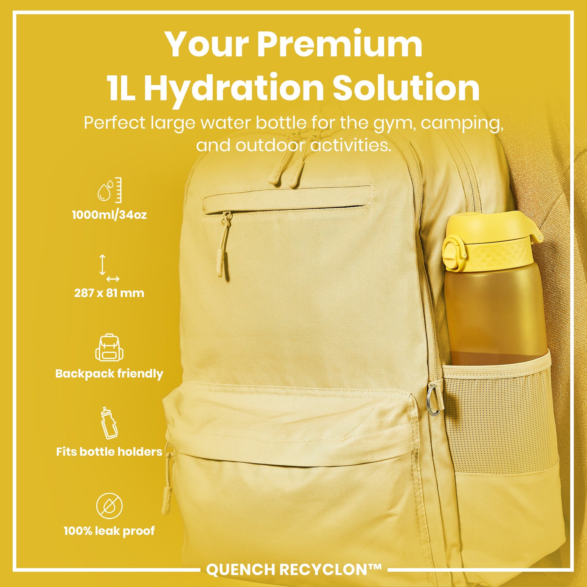 ION8 Recyclon Leak-Proof Bottle – Yellow (1L) – product image 2