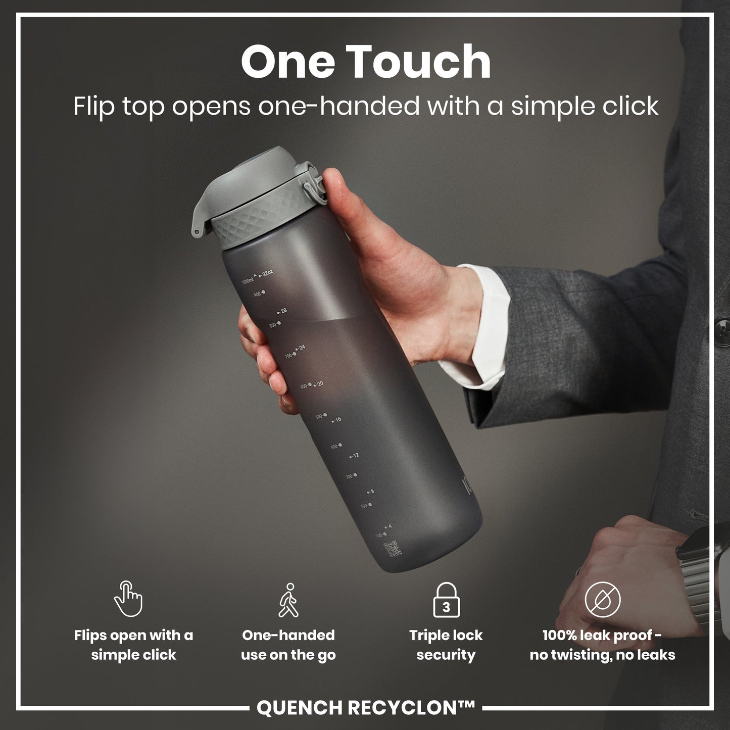 ION8 Recyclon Leak-Proof Bottle – Grey (1L) – product image 3