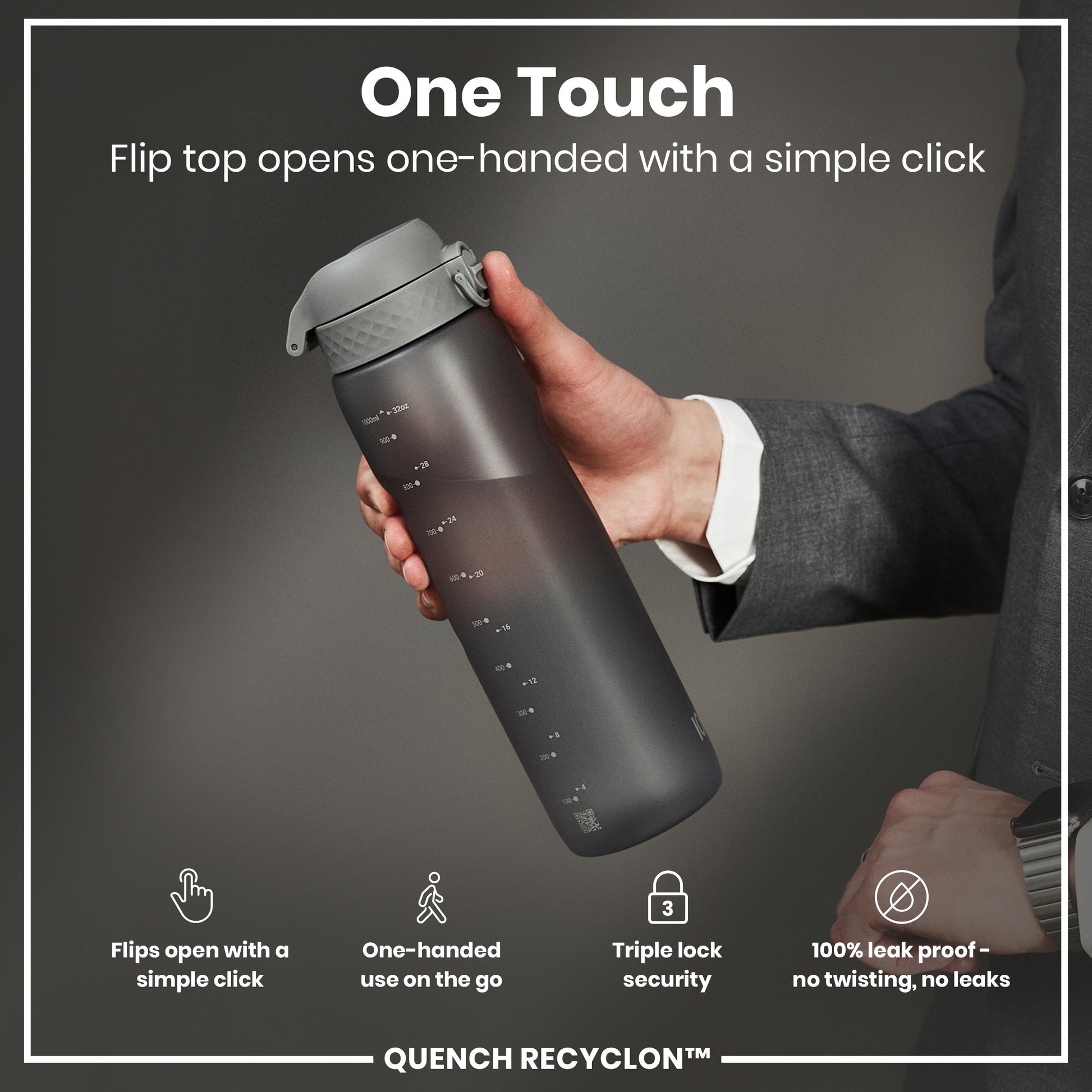 ION8 Recyclon Leak-Proof Bottle – Grey (1L) – product image 3
