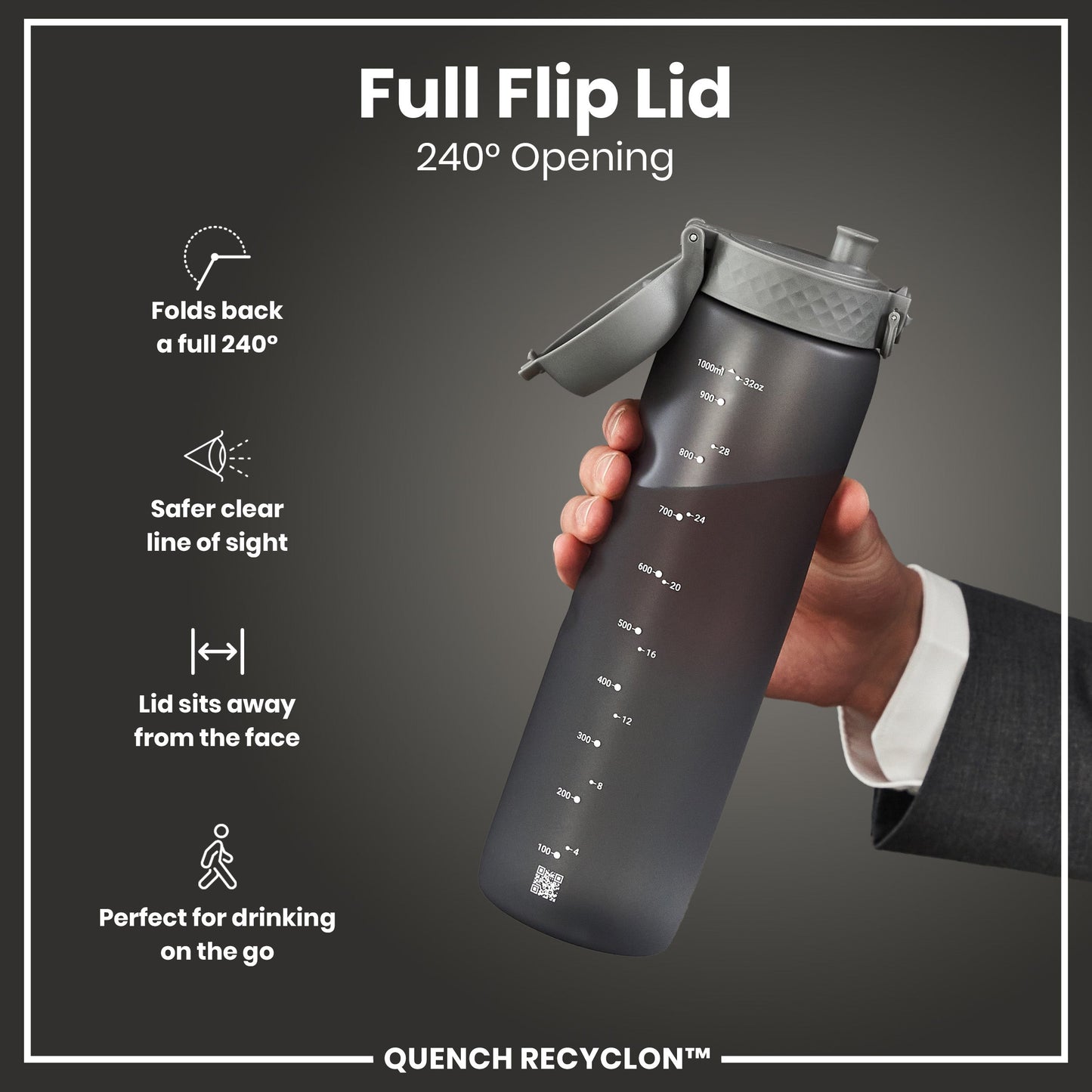 ION8 Recyclon Leak-Proof Bottle – Grey (1L) – product image 4