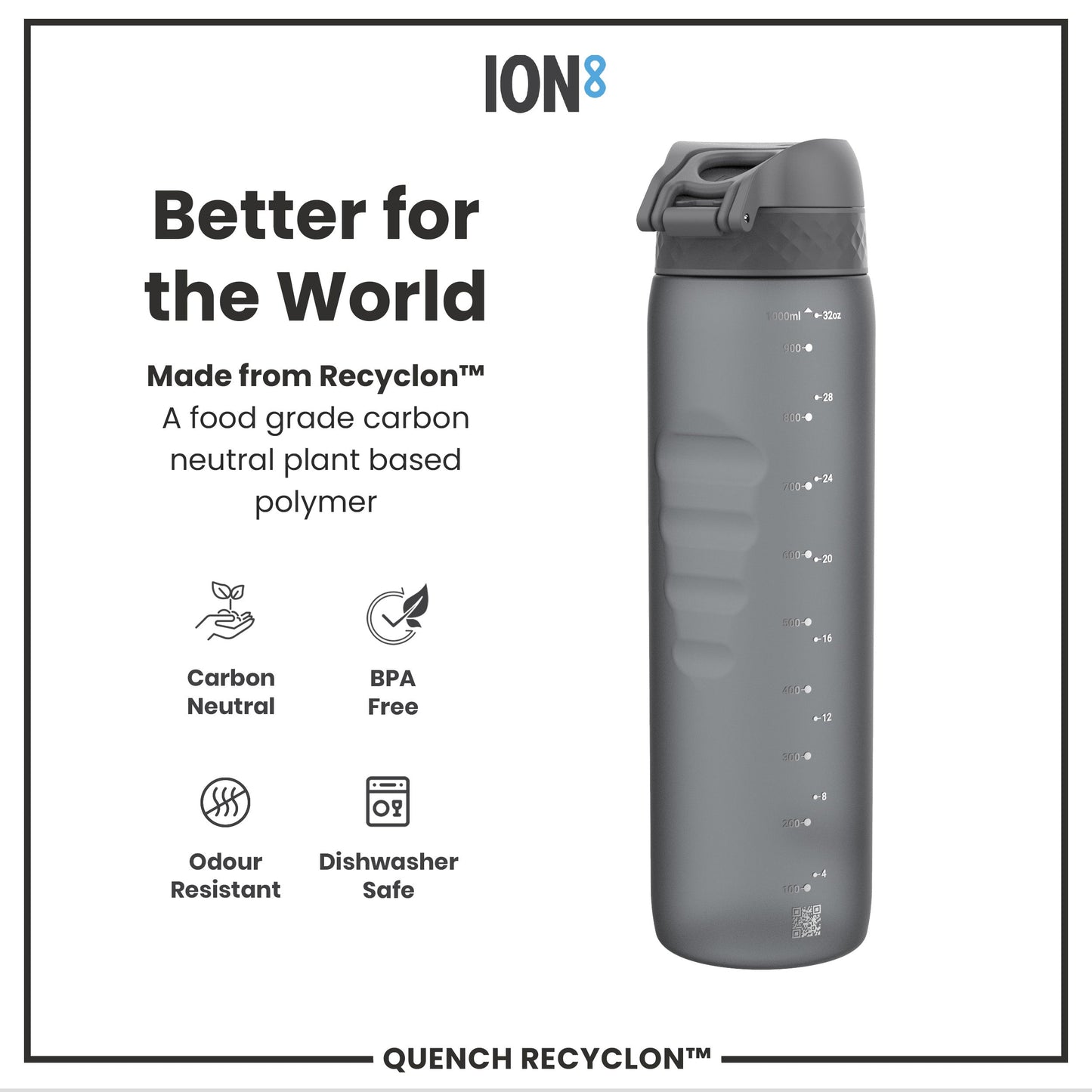 ION8 Recyclon Leak-Proof Bottle – Grey (1L) – product image 5