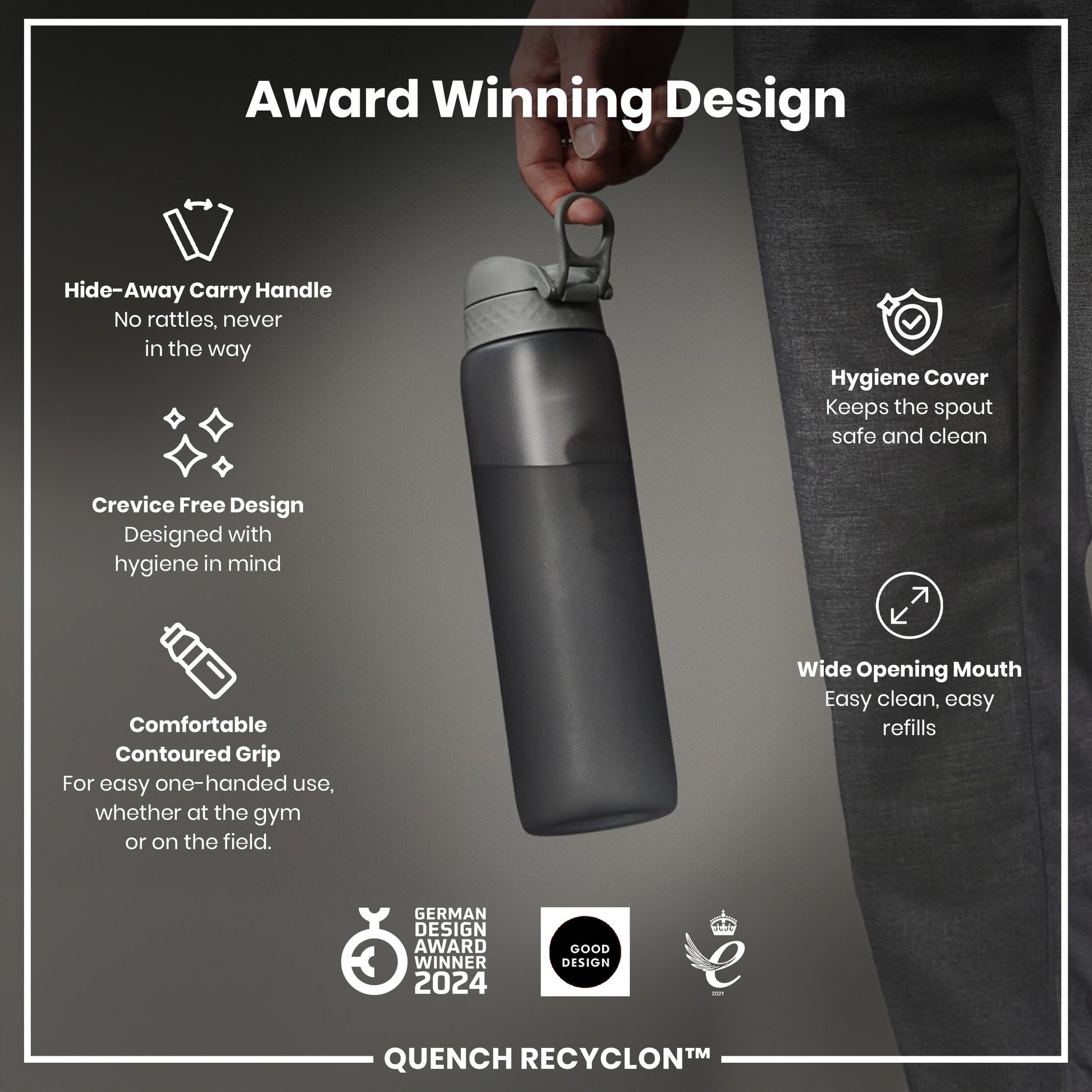 ION8 Recyclon Leak-Proof Bottle – Grey (1L) – product image 6