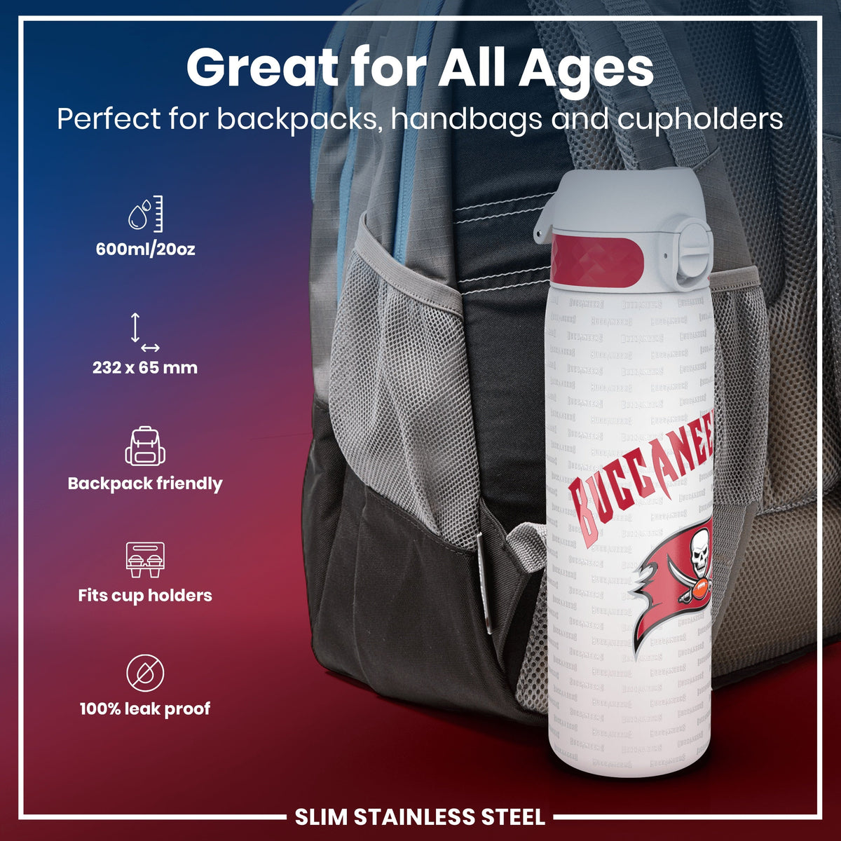 Leak Proof NFL Water Bottle, Stainless Steel, Arizona Cardinals, 600ml (20oz) – product image 2 of 7