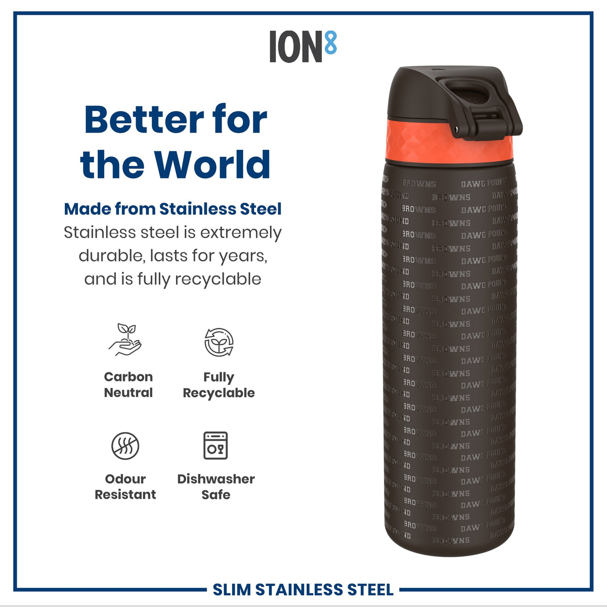 Leak Proof NFL Water Bottle, Stainless Steel, Cleveland Browns, 600ml (20oz) – product image 5 of 7