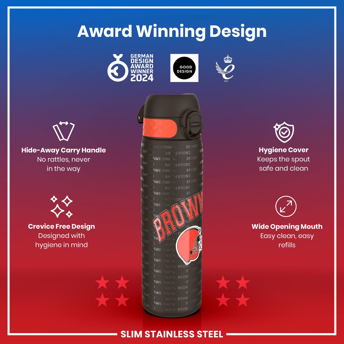 Leak Proof NFL Water Bottle, Stainless Steel, Cleveland Browns, 600ml (20oz) – product image 6 of 7