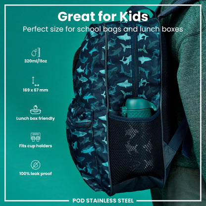 Leak Proof Thermal Steel Water Bottle, Insulated, Sharks, 320ml (11oz) - product image 2 of 7