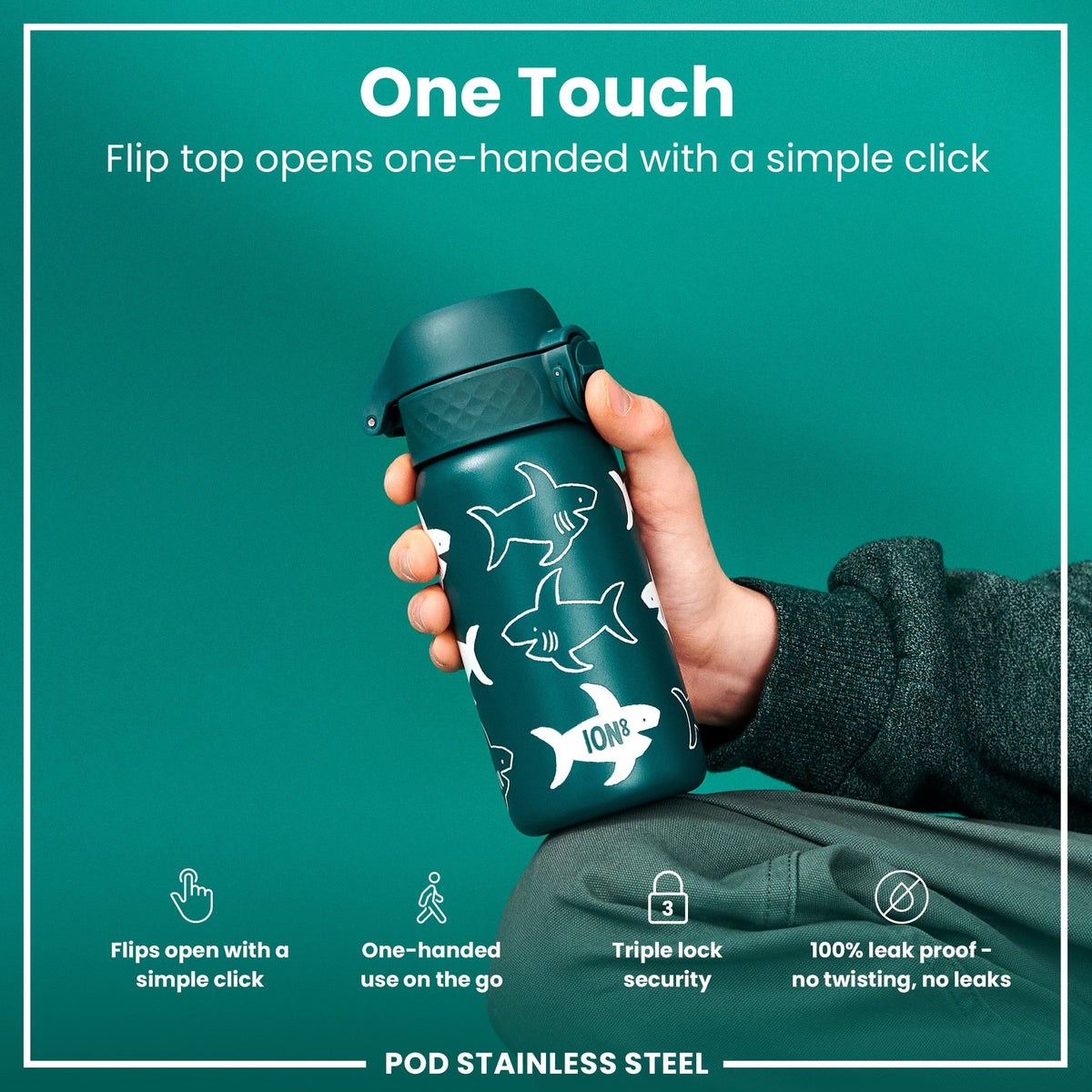 Leak Proof Thermal Steel Water Bottle, Insulated, Sharks, 320ml (11oz) - product image 3 of 7