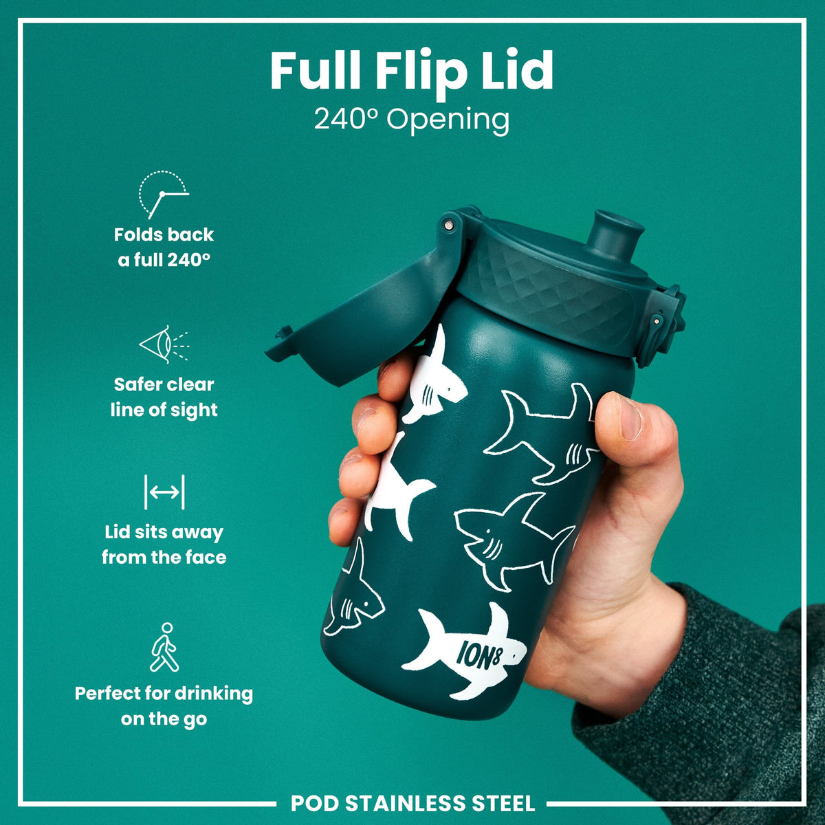 Leak Proof Thermal Steel Water Bottle, Insulated, Sharks, 320ml (11oz) - product image 4 of 7