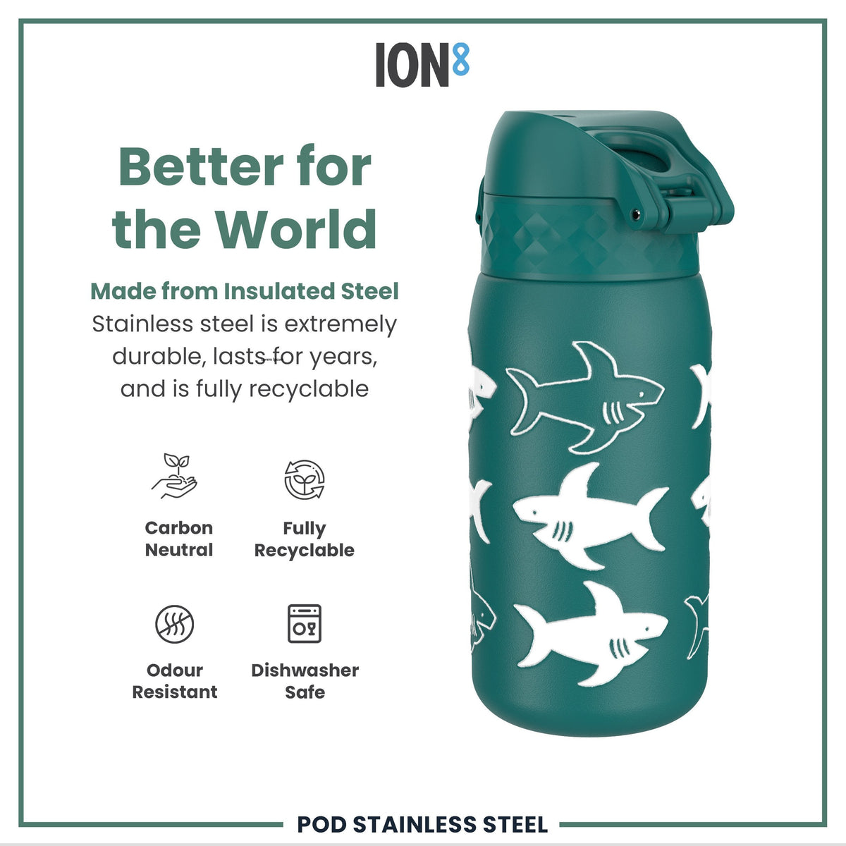 Leak Proof Thermal Steel Water Bottle, Insulated, Sharks, 320ml (11oz) - product image 5 of 7
