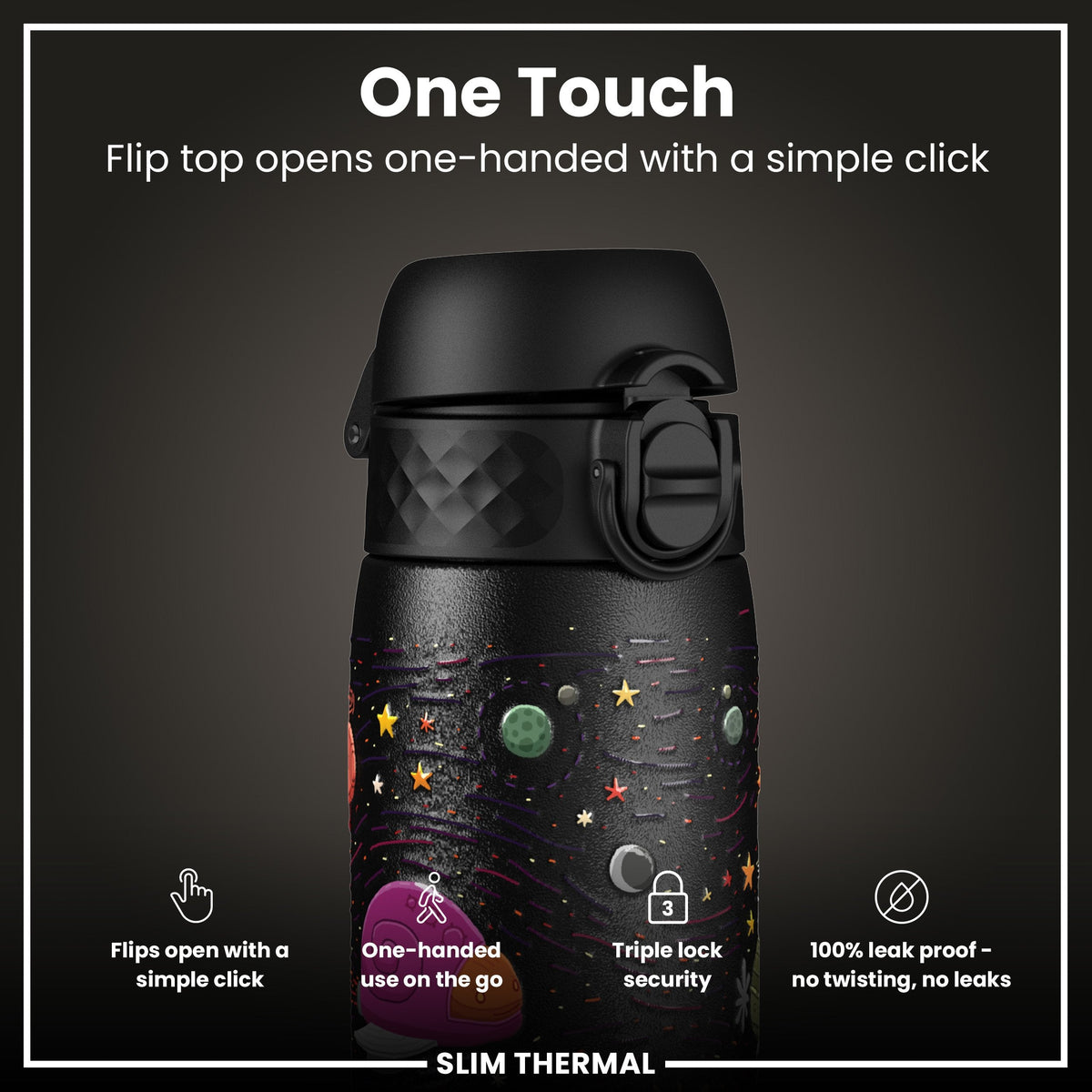 Leak Proof Slim Thermal Water Bottle, Insulated Steel, Spaceships, 500ml (17oz) – product image 3 of 7