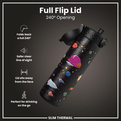 Leak Proof Slim Thermal Water Bottle, Insulated Steel, Spaceships, 500ml (17oz) – product image 4 of 7
