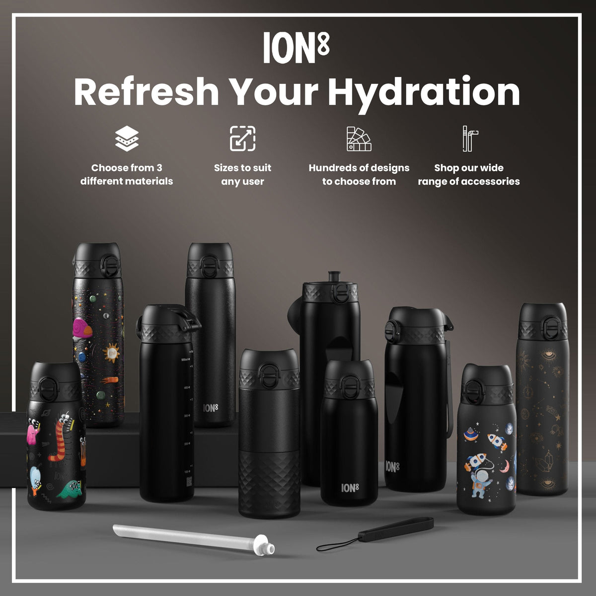 Leak Proof Slim Thermal Water Bottle, Insulated Steel, Spaceships, 500ml (17oz) – product image 7 of 7