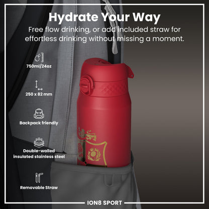 Lions X ION8 Insulated Steel Water Bottle, British & Irish Lions, Sea of Red, 750ml (24oz) – product image 2 of 7