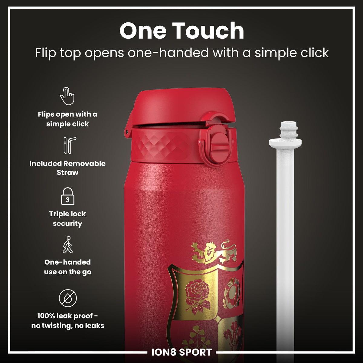 Lions X ION8 Insulated Steel Water Bottle, British & Irish Lions, Sea of Red, 750ml (24oz) – product image 3 of 7