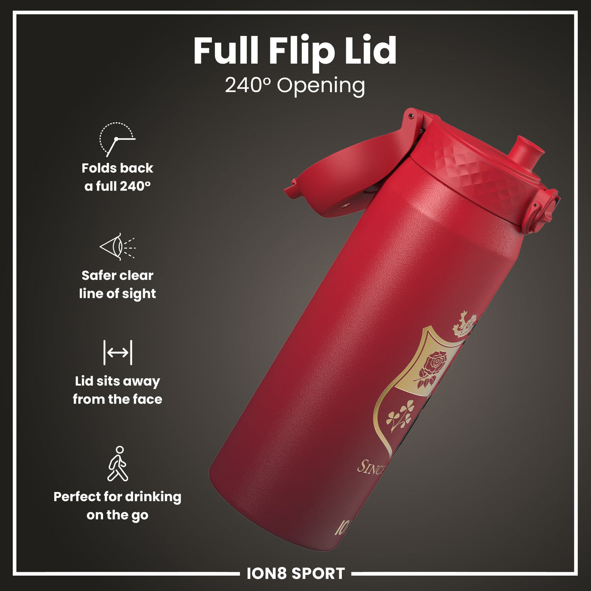 Lions X ION8 Insulated Steel Water Bottle, British & Irish Lions, Sea of Red, 750ml (24oz) – product image 4 of 7
