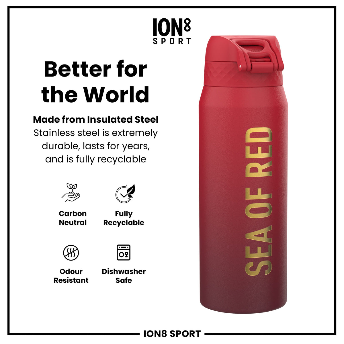 Lions X ION8 Insulated Steel Water Bottle, British & Irish Lions, Sea of Red, 750ml (24oz) – product image 5 of 7