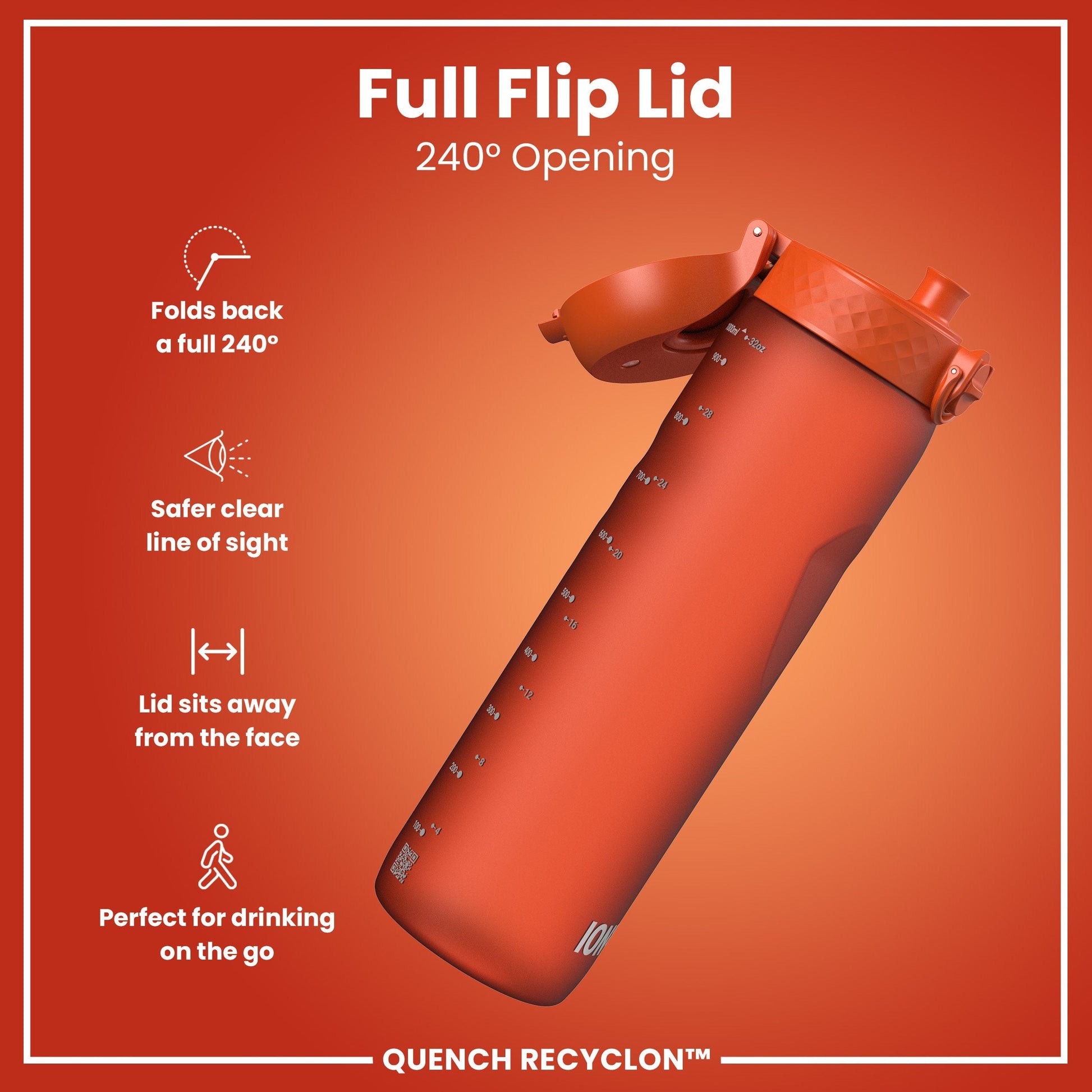 ION8 Recyclon Leak-Proof Bottle – Hearty Orange (1L) – product image 4