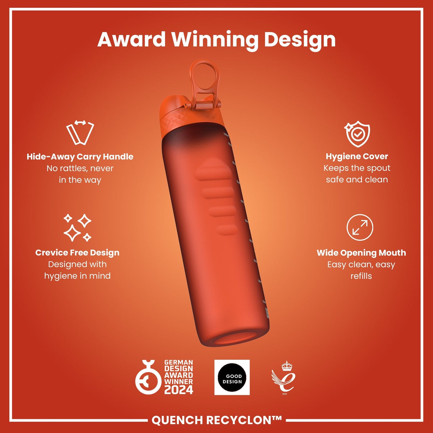 ION8 Recyclon Leak-Proof Bottle – Hearty Orange (1L) – product image 6