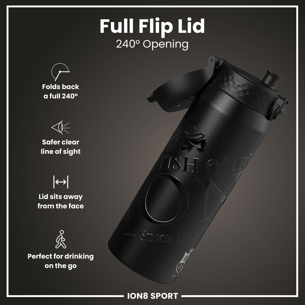 Lions X ION8 Insulated Steel Water Bottle, British & Irish Lions, Lions, 750ml (24oz) – product image 4 of 7