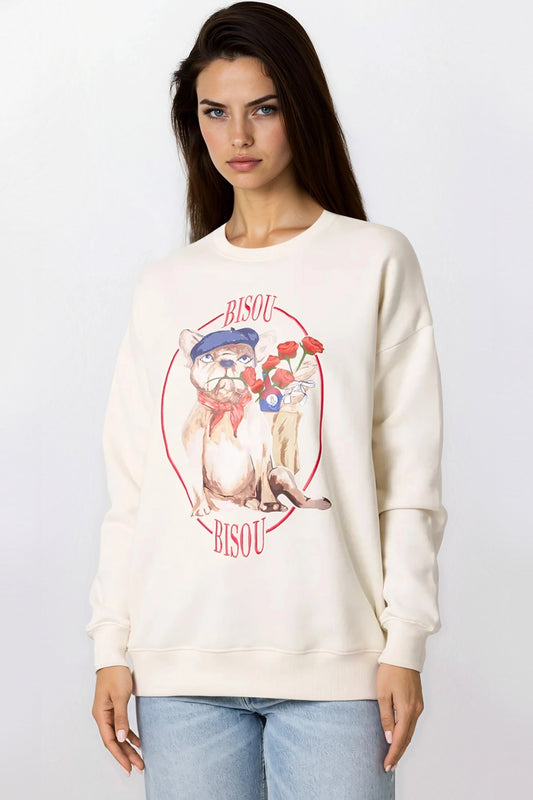 Light Beige French Bulldog Embroidered Sweatshirt – product image 1 of 3
