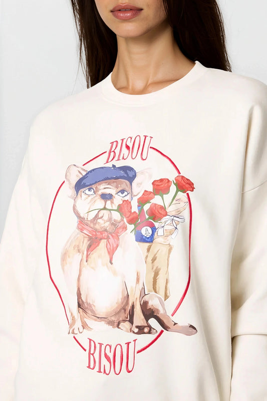 Light Beige French Bulldog Embroidered Sweatshirt – product image 2 of 3