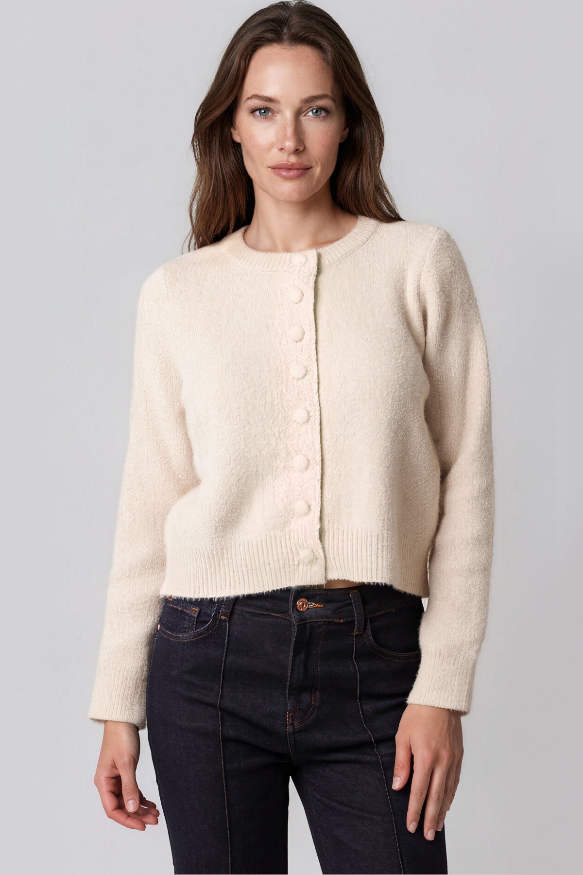 Beige Cropped Soft Knit Cardigan – product image 2 of 4
