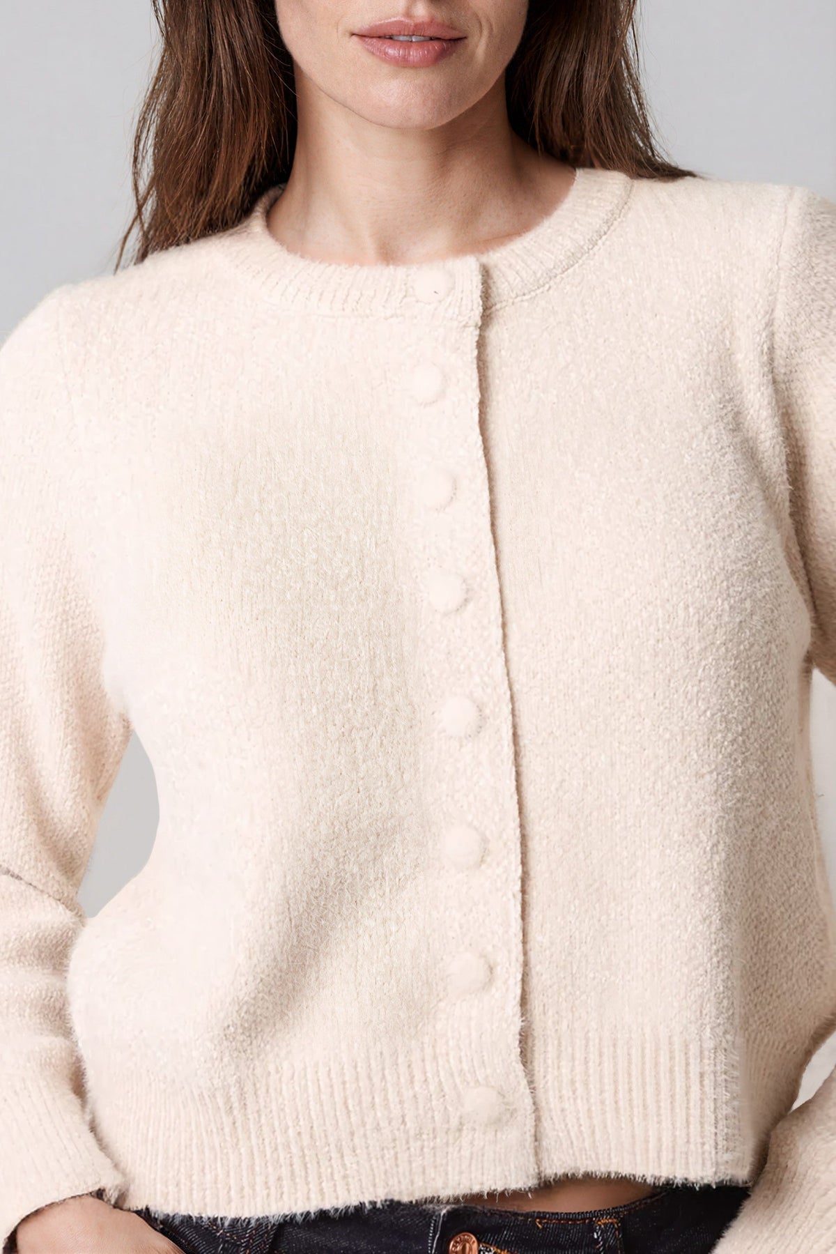 Beige Cropped Soft Knit Cardigan – product image 3 of 4
