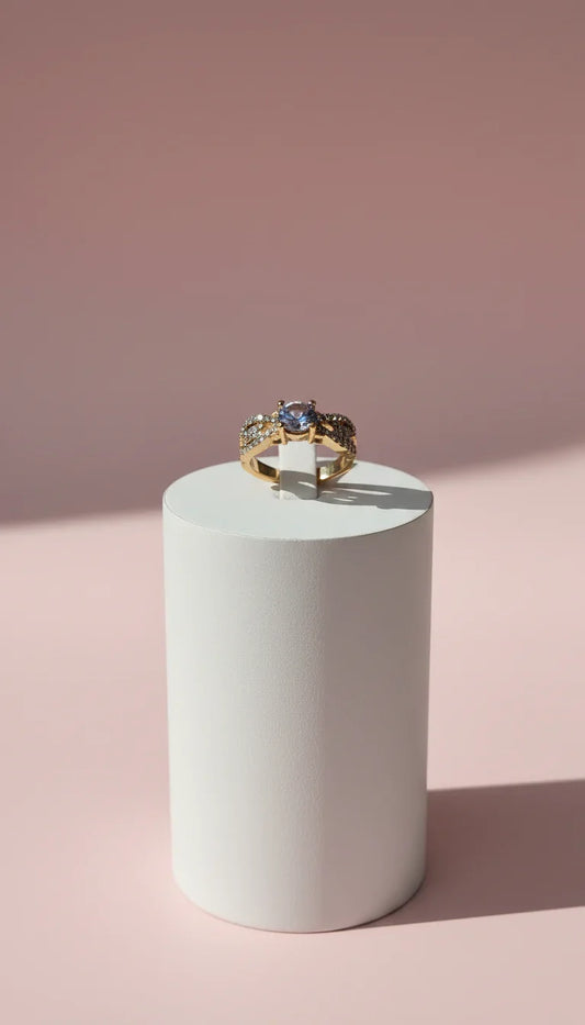 Wavey Band Solitaire Crystal Ring Gold Box set of 12 – product image 1 of 1