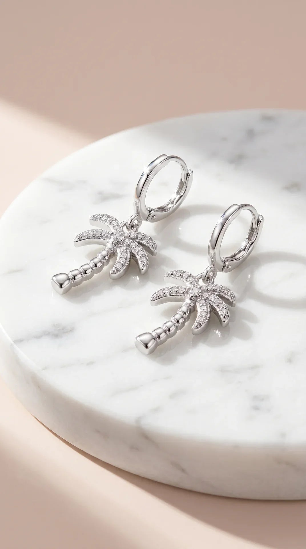 Palm Tree Crystal Huggie Hoop Drop & Dangle Earrings – product image 3 of 3