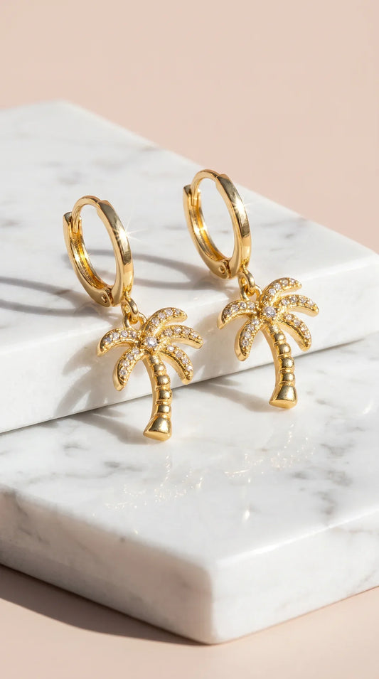 Palm Tree Crystal Huggie Hoop Drop & Dangle Earrings – product image 2 of 3