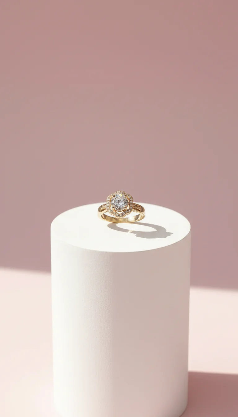 Gold Flower Round Cut Crystal Ring Gold Box set of 12 – product image 1 of 1