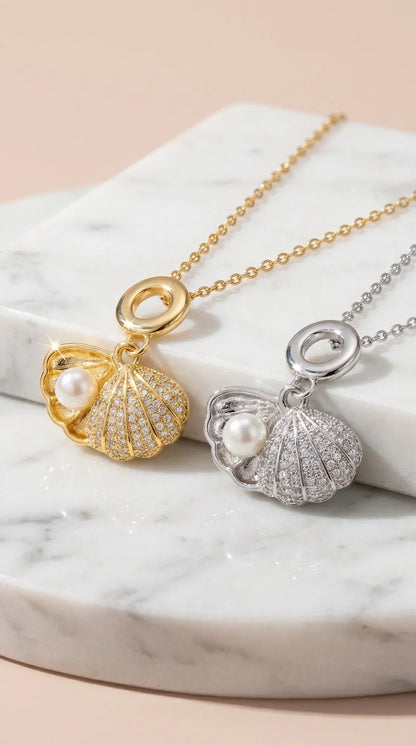 Sea Shell & Pearl Gold Plated Pendant Necklace – product image 1 of 7