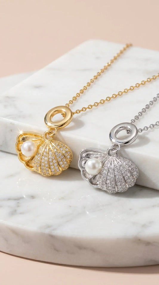 Sea Shell & Pearl Gold Plated Pendant Necklace – product image 1 of 7