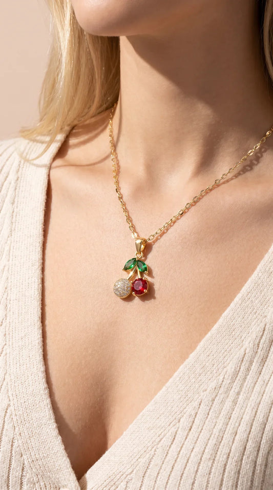 Cherry Crystal Gold Plated Steel Pendant Necklace – product image 2 of 4
