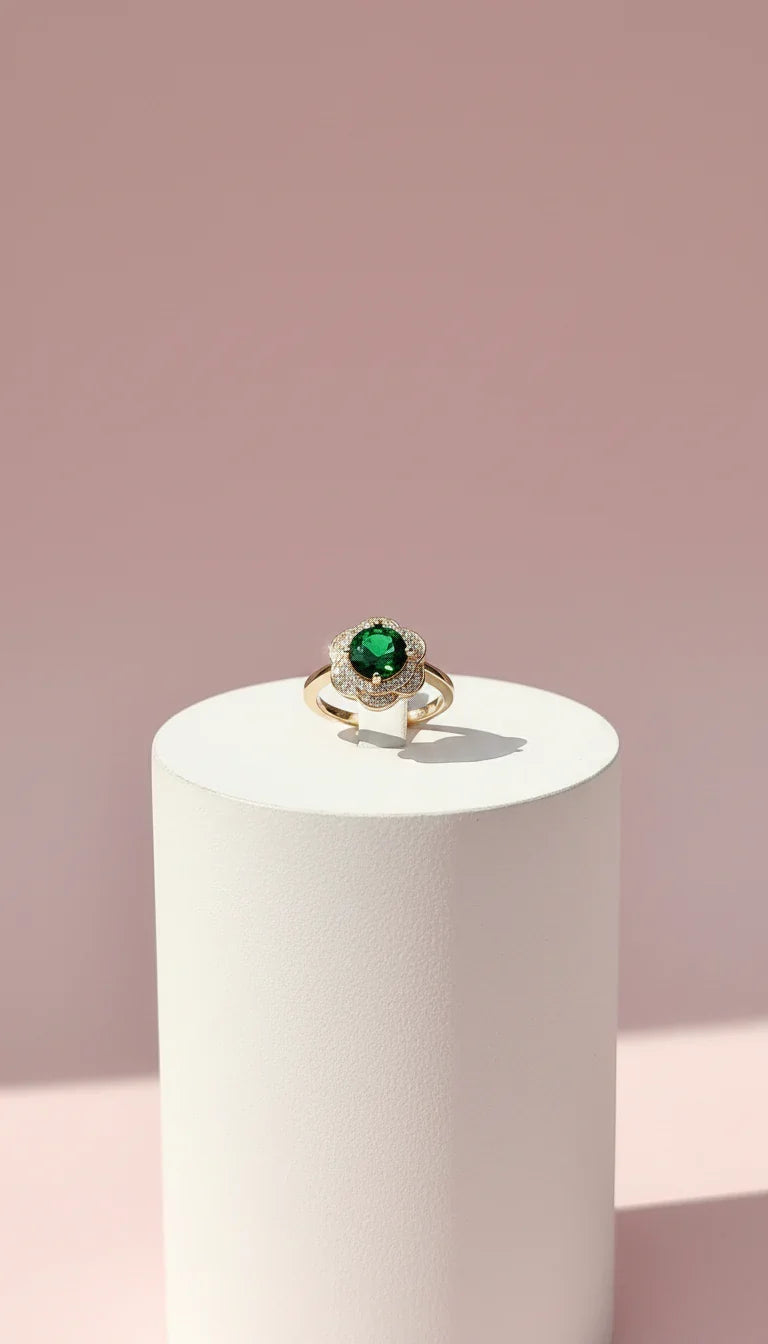 Green Flower Crystal Ring Gold Box set of 12 – product image 1 of 1