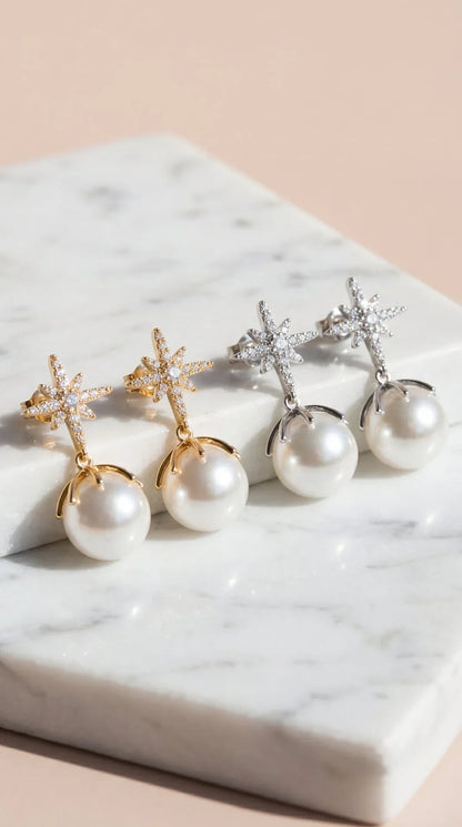 Crystal Star With Pearl Drop & Dangle Earrings – product image 1 of 4