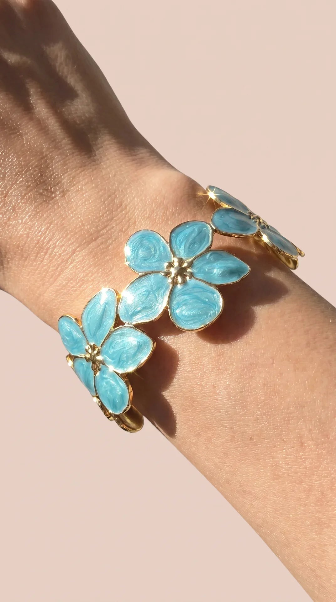 Turquoise Enamel Gold Floral Cuff Bangle – product image 3 of 3