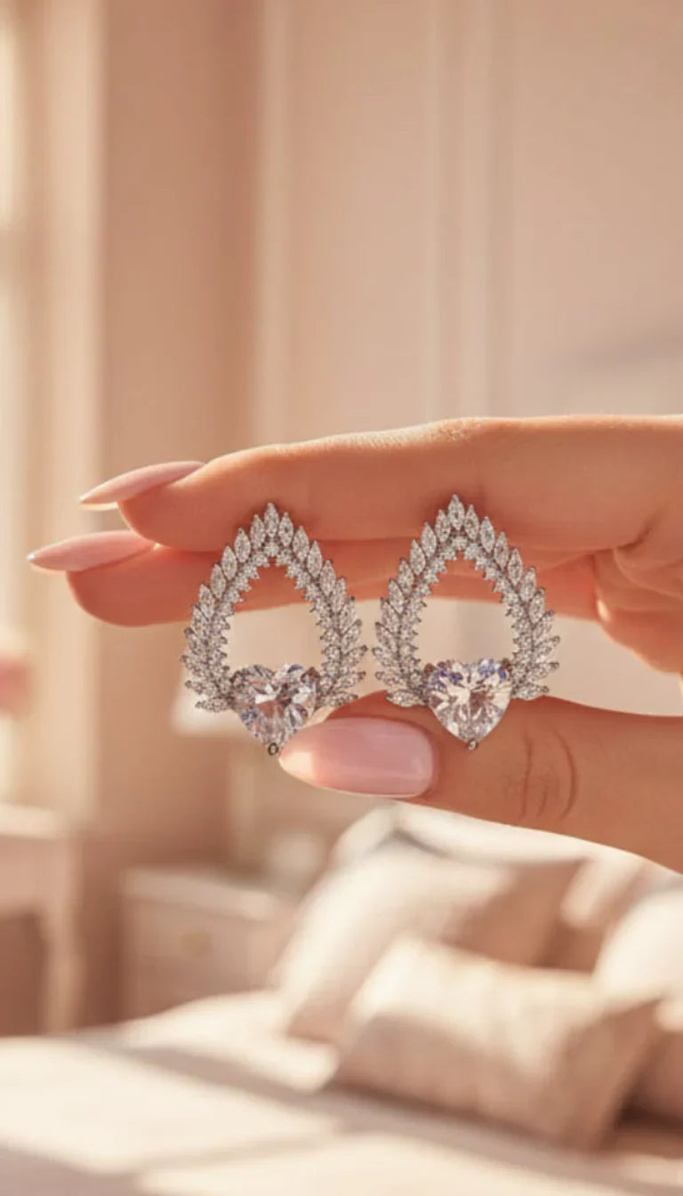 Teardrop Heart Crystal Stud Earrings – product image 3 of 3