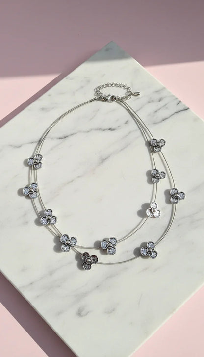 Layered Flower Silver Statement Necklace – product image 1 of 2